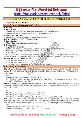 Bài tập Vật lý Lớp 10 - Chuyên đề 19 Cơ sở của nhiệt học và động lực học